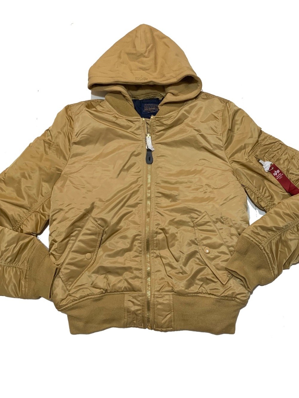 Alpha Industries Tan Hooded Bomber Jacket